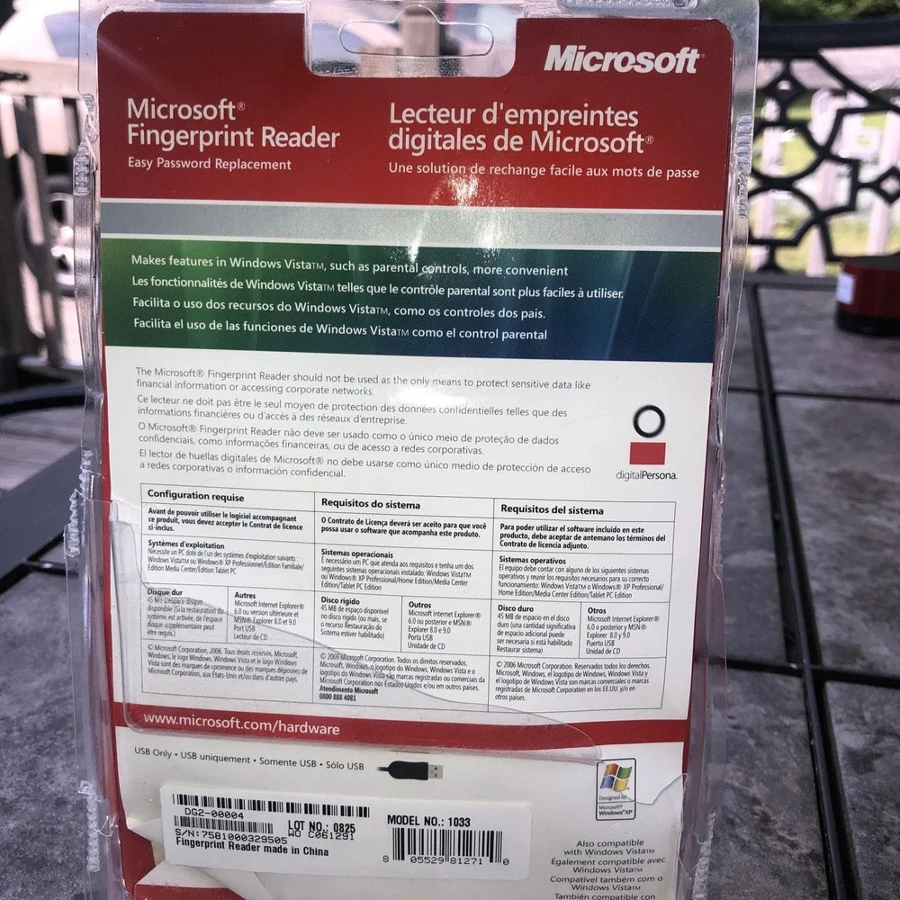 Microsoft Fingerprint Reader Easy Password Replacement PC USB Model 1033 NEW *